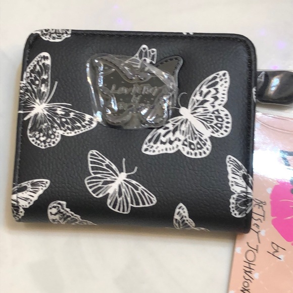Betsey Johnson Luv Betsey Snap Card Wallet Black & White Butterflies NWT - Picture 15 of 16